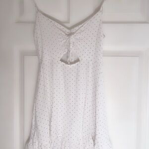 Elegant White Chemise with Black Dots